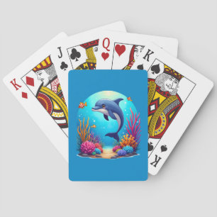 Whimsical Dolphin in einem lebendigen Korallenriff Spielkarten
