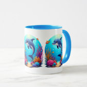 Whimsical Dolphin in einem lebendigen Korallenriff Tasse (VorderseiteRechts)