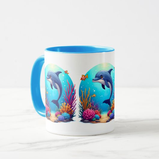 Whimsical Dolphin in einem lebendigen Korallenriff Tasse (Vorderseite Links)