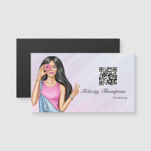Whimsical Donut Lady Food Catering QR Code Magnetkarte