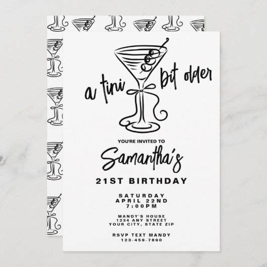 Whimsical Doodle A Tini Bit Older 21st Birthday Einladung (Vorne/Hinten)