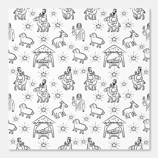 Whimsical Doodle Baby Jesus Manger Szene Tapete (Vorderseite)