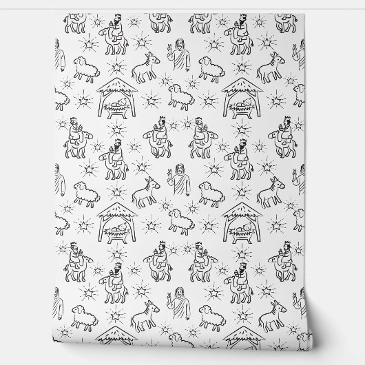 Whimsical Doodle Baby Jesus Manger Szene Tapete (Abrollen)