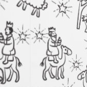 Whimsical Doodle Baby Jesus Manger Szene Tapete (Naht)