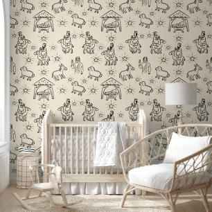 Whimsical Doodle Baby Jesus Manger Szene Tapete