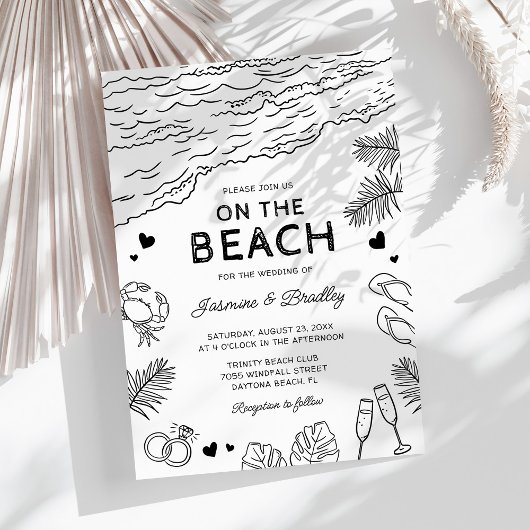 Whimsical Doodle Beach Hochzeit Einladung
