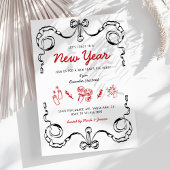 Whimsical Doodle Black and Red New Year Party Einladung