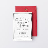 Whimsical Doodle Black and White Christmas Party Einladung