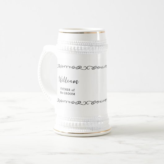 Whimsical Doodle Black and White Wedding Party Bierglas (Vorderseite Links)