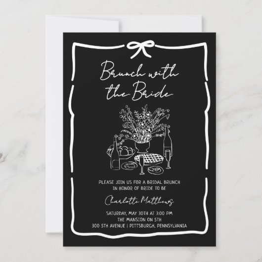 Whimsical Doodle Brunch with the Bride Red Pink  I Einladung (Vorderseite)