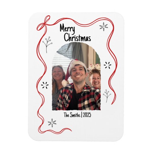 Whimsical Doodle Christmas Card with Photo Magnet (Vertikal)