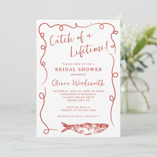 Whimsical Doodle Coastal Sardine Brautparty Einladung (Stehend Vorderseite)
