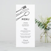 Whimsical Doodle Cutlery Wedding Menu Menükarte (Stehend Vorderseite)
