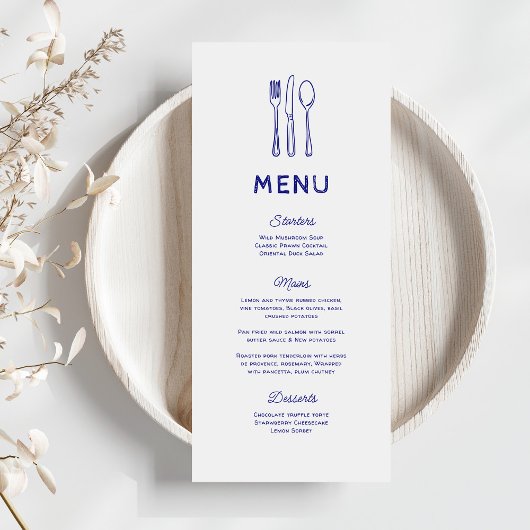 Whimsical Doodle Cutlery Wedding Menu Menükarte