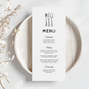 Whimsical Doodle Cutlery Wedding Menu Menükarte