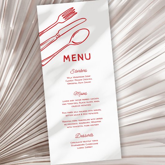 Whimsical Doodle Cutlery Wedding Menu Menükarte