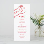 Whimsical Doodle Cutlery Wedding Menu Menükarte (Stehend Vorderseite)