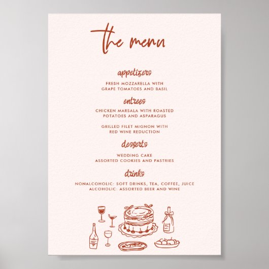 Whimsical Doodle Food Drawing Wedding Poster (Vorne)
