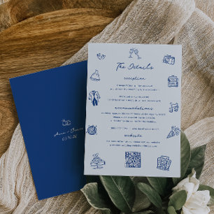 Whimsical Doodle French Blue Wedding Details Card Einladung