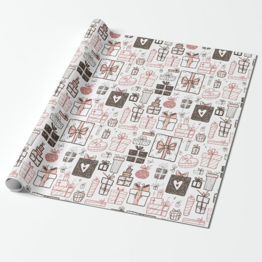 Whimsical Doodle Geschenke Zeichnend Rosa Weihnach Geschenkpapier (Ungerollt)