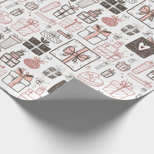 Whimsical Doodle Geschenke Zeichnend Rosa Weihnach Geschenkpapier (Ecke)