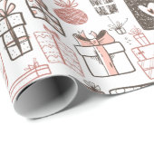 Whimsical Doodle Geschenke Zeichnend Rosa Weihnach Geschenkpapier (Rolleneckpunkt)