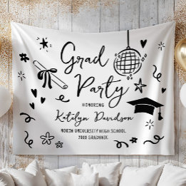Whimsical Doodle Grad Party Graduation Backdrop Wandteppich