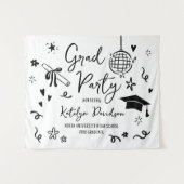 Whimsical Doodle Grad Party Graduation Backdrop Wandteppich (Vorderseite (Horizontal))