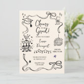 Whimsical Doodle Graduation Party Einladung (Stehend Vorderseite)