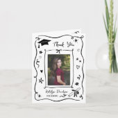 Whimsical Doodle Graduation Photo Frame Dankeskarte (Vorderseite)