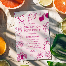 Whimsical Doodle Graduation Pool Party Einladung