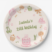 Whimsical Doodle Hand Drawing Geburtstagspartei Pappteller (Vorderseite)