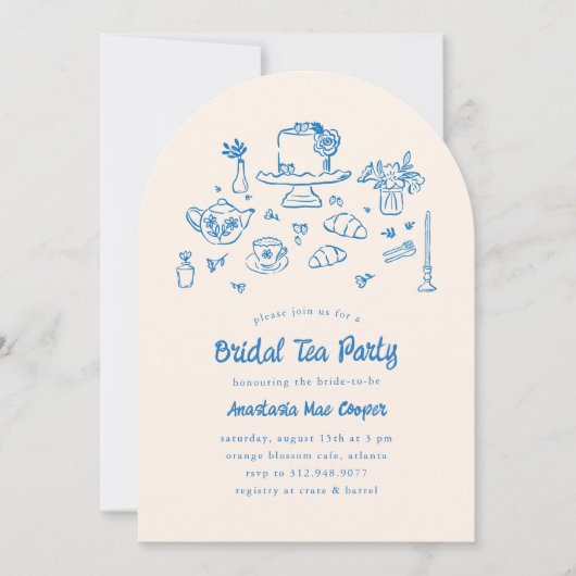 Whimsical Doodle Hand Drawn Bridal Tee Party Einladung (Vorderseite)