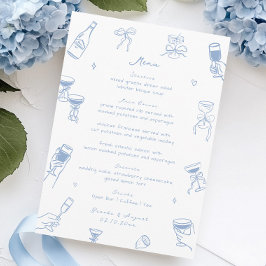 Whimsical Doodle Hand Drawn Dusty Blue Wedding Menükarte