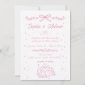 Whimsical Doodle Hand Drawn Pink Swans Wedding Einladung (Vorderseite)