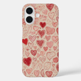 Whimsical Doodle Hearts iPhone 16 Hülle