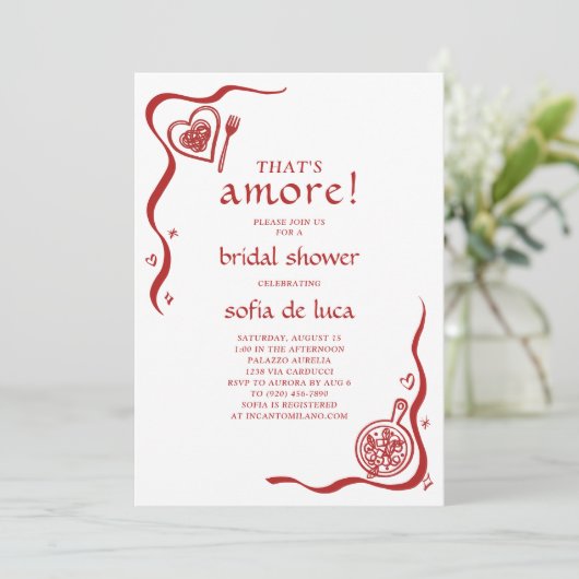 Whimsical Doodle Italian Pasta Bridal Shower Einladung (Stehend Vorderseite)