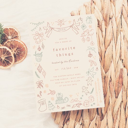 Whimsical Doodle Lieblings-Dinge Weihnachten Party Einladung