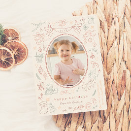 Whimsical Doodle Modern Christmas Holiday Foto Feiertagskarte
