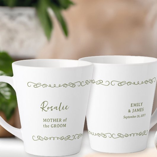 Whimsical Doodle Olive Green Wedding Party Milchtasse