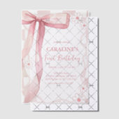 Whimsical Doodle Pink Bow Erster Geburtstag Pergament Einladungen (Versetzt (Einladung))