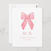 Whimsical Doodle Pink Bow | Hochzeit Postkarte (Vorne/Hinten)