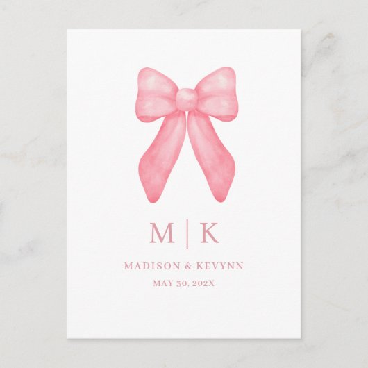 Whimsical Doodle Pink Bow | Hochzeit Postkarte (Vorderseite)