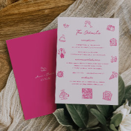 Whimsical Doodle Pink Wedding Details Card Einladung