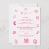 Whimsical Doodle Pink Wedding Details Card Einladung (Vorderseite)