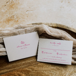 Whimsical Doodle Pink Wedding RSVP Karte