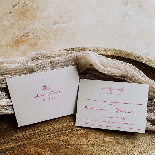 Whimsical Doodle Pink Wedding RSVP Karte