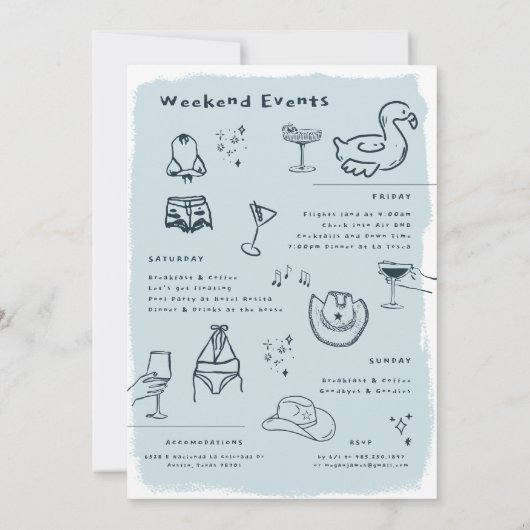 Whimsical Doodle River Float Bachelorette Einladung (Rückseite)