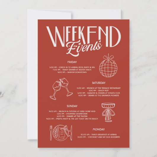 Whimsical Doodle Rosa Bachelorette Itinerary Einladung (Rückseite)