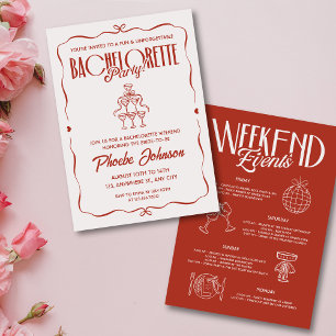 Whimsical Doodle Rosa Bachelorette Itinerary Einladung